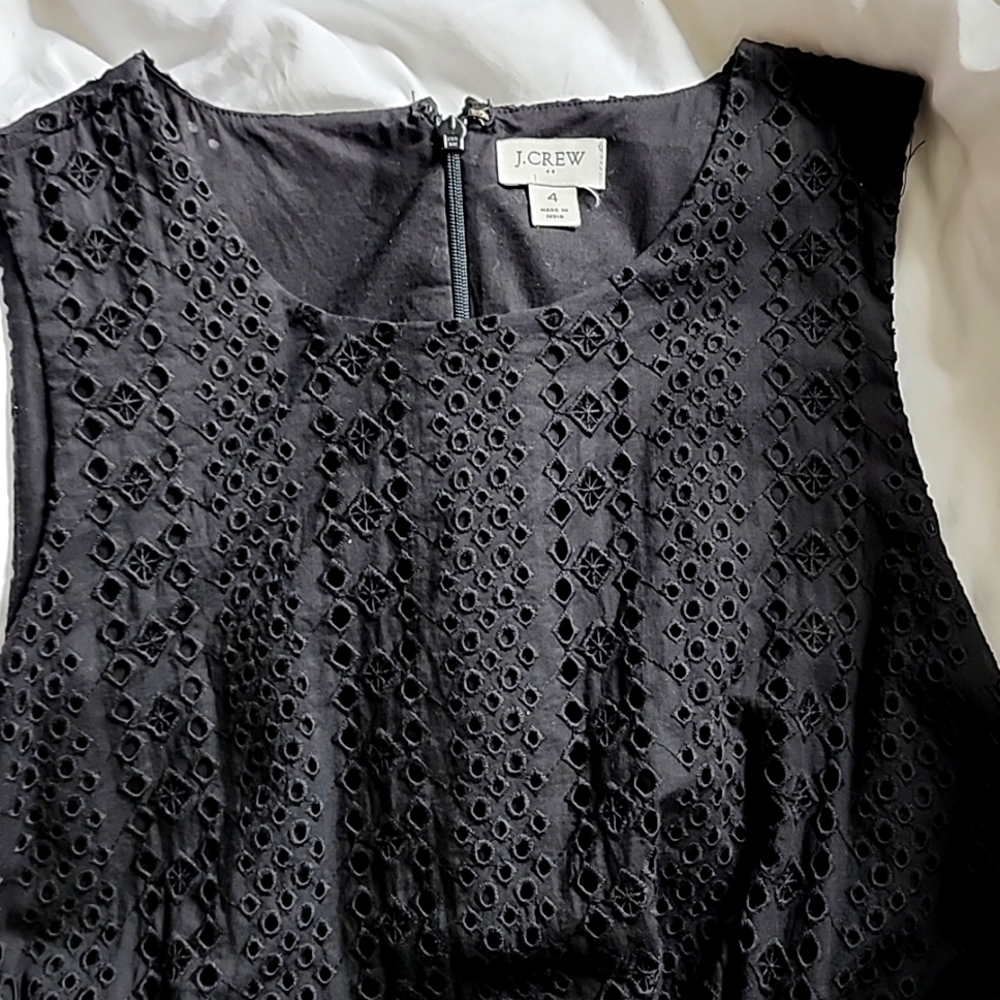 J.Crew Black Cotton Eyelet Embroidered Tiered Sleeveless Midi Dress Sz 4 - Picture 3 of 8